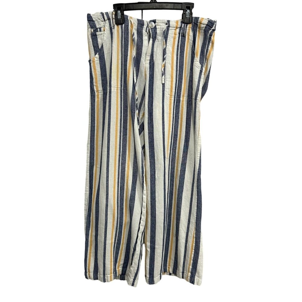 Just Living Casual Striped Relaxed Fit Pants Size M Linen Cotton Blend